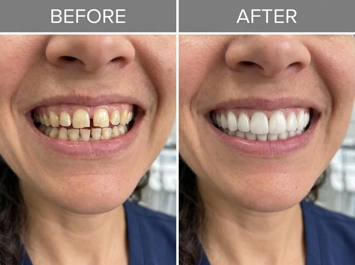 Before and after porcelain veneers smile makeover at Tooth Bar Calgary