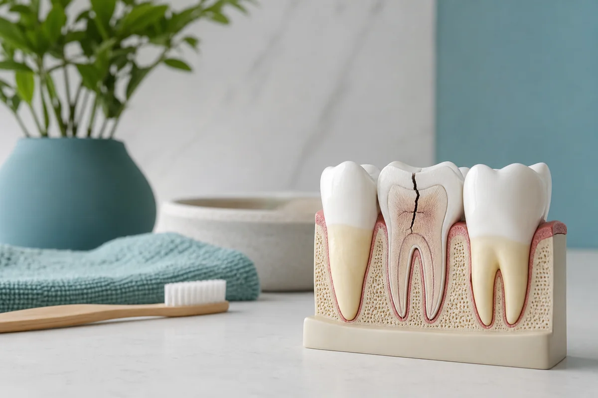 Diagram showing where a dental abscess can form around a cracked tooth