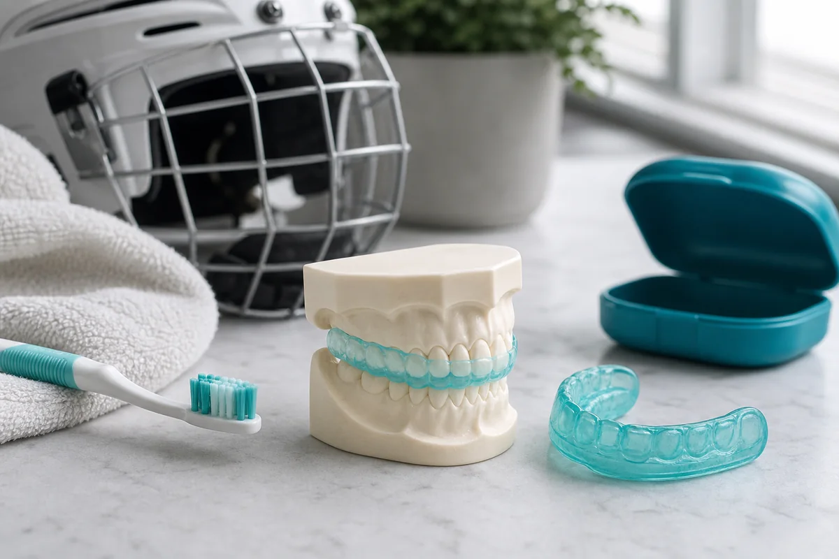 Custom sports mouthguard fitting to protect repaired teeth