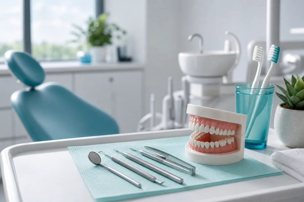Dental hygienist cleaning teeth after implant treatment in Calgary