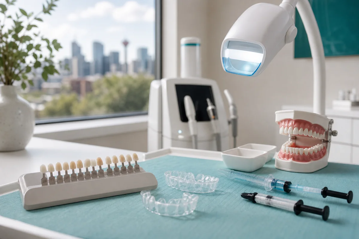 Patient receiving professional teeth whitening in Calgary