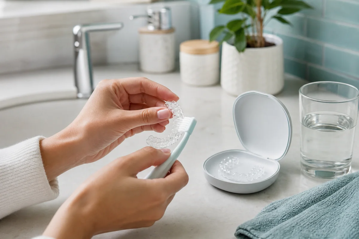 Clear orthodontic appliance used during Invisalign treatment planning