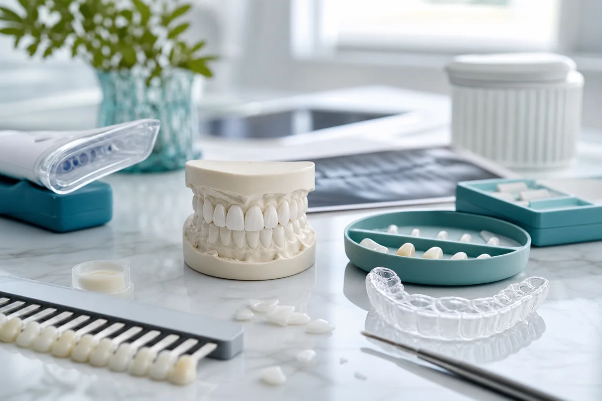 Porcelain veneers dental model used to explain smile makeover cost in Calgary